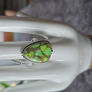 925 Green Dhalia Turquoise Teardrop Ring~Sz 9